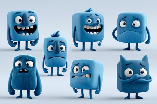 Big collection of various people's facial emotion expression, happy, sad, shocked, scared, angry, laughing, crying, etc 3D. 3D illustration, cartoon characters set