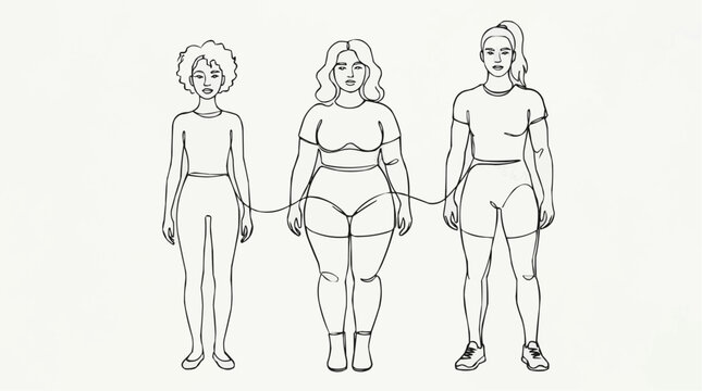 
Women with different body types, depicted in continuous-line silhouettes.