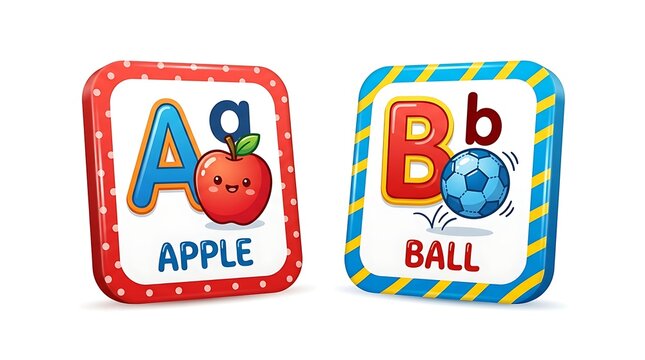 Alphabet Cards for Kids: Engaging alphabet flashcards featuring 'A' for Apple and 'B' for Ball, designed to make learning fun and interactive for young children.