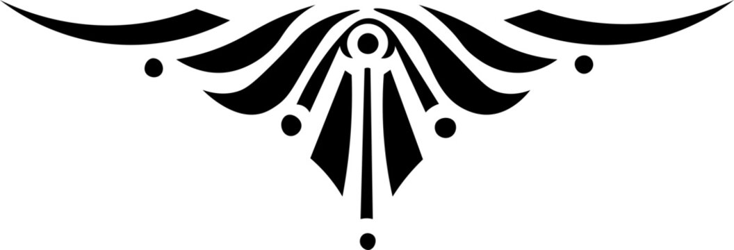 Elegant Symmetrical Underbust Tattoo Vector, Decorative Art Deco Flourish with Mystical Dot Accents