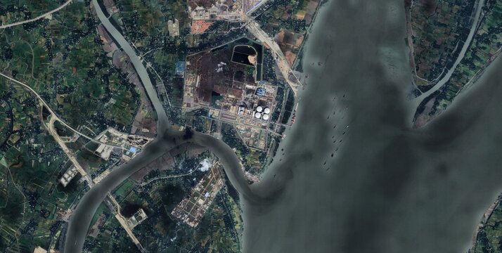 Satellite View of Ganges Delta River Confluence Industrial Zone