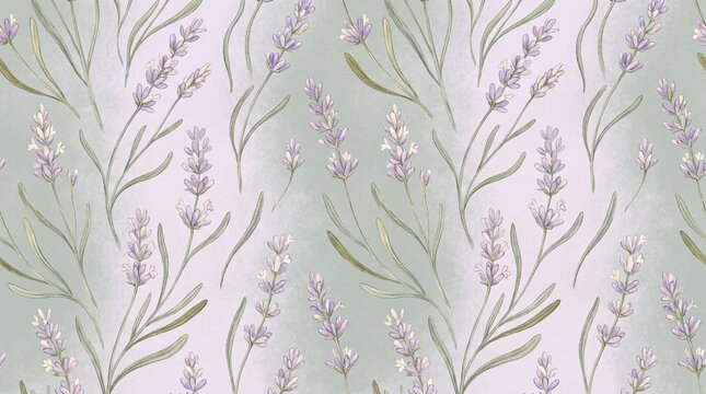 Lavender Field Floral Seamless Pattern