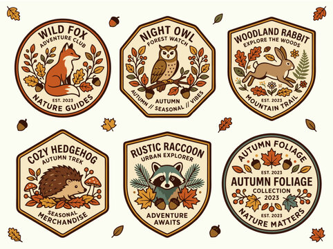 Autumn Woodland Animal Badge Vector Collection
