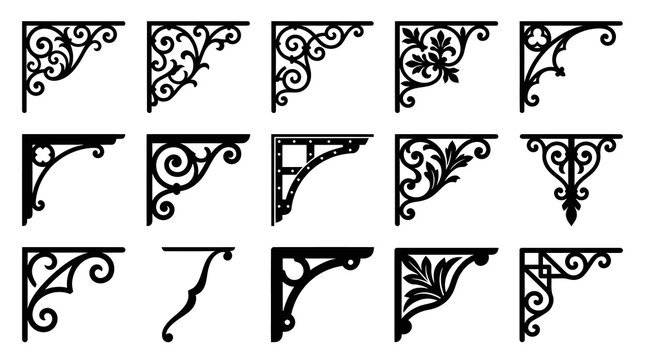 Set of Vintage Ornate Decorative Architectural Brackets  Corbels Silhouette Vector Icons