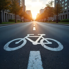 Obraz premium Modern City Road Texture with Bicycle Lane Symbol, Clean Minimal Transportation Background