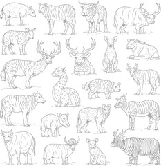 Obraz premium Diverse collection of monochromatic animal silhouettes in grid format Vector