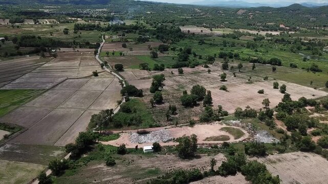 Aerial view of rural landscape in Pa Daet district in Chiang Rai Province, Thailand.