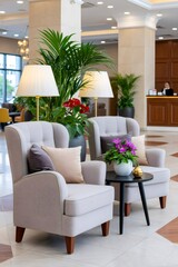 Fototapeta premium Modern hotel lobby with comfortable armchairs