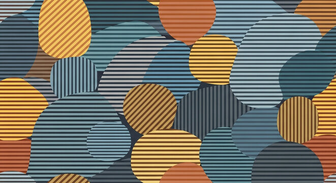 Abstract Geometric Pattern with Circles and Stripes in Warm and Cool Tones