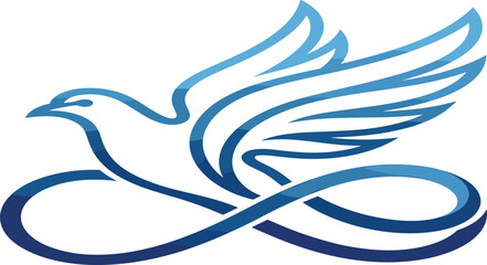 Obraz premium Flying dove logo design featuring elegant bird silhouette with infinity symbol and modern gradient line art
