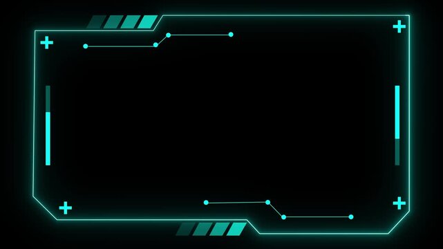 Futuristic HUD interface frame featuring glowing cyan lines and dynamic digital elements on a dark background, conveying advanced technology, modern sci-fi design, and cyber aesthetics.