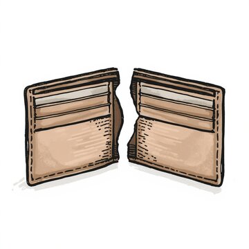 Broke Empty Wallet Open No Money Hand Drawn Doodle Vector  