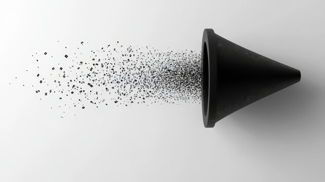 Abstract concept of cone particle dispersion ejection energy flow design composition minimalist visual representation