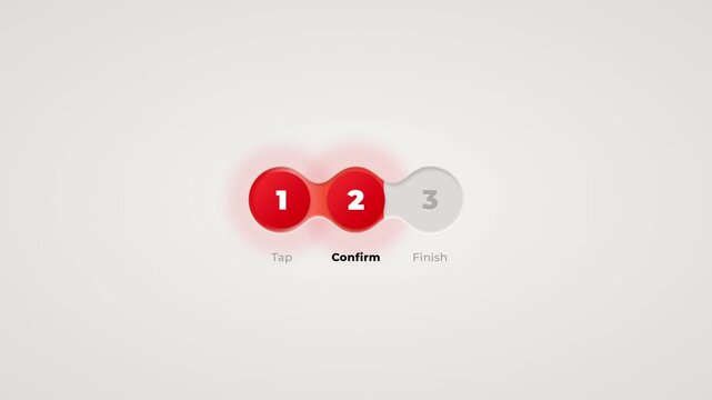 Animated progress bar sequence with tap confirm finish steps