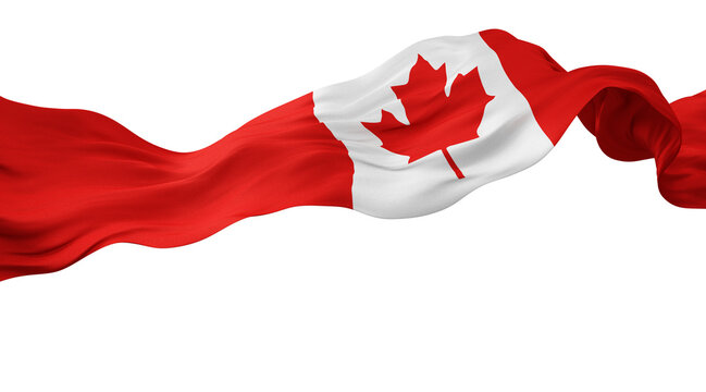 Canadian flag ribbon flowing isolated on transparent background with copy space design for canada day banner 3D render