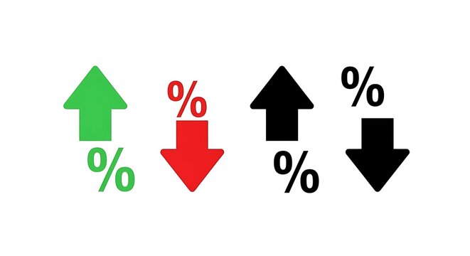 Four directional percentage green red black up down arrows