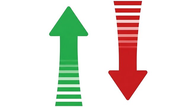 Green upward arrow and red downward arrow with horizontal lines