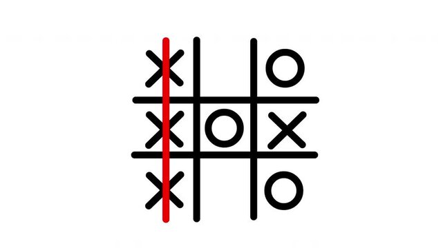 Tic tac toe game board showing winning move with red line on white background