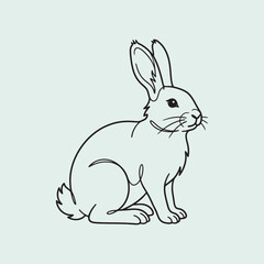 Fototapeta premium A simple black line drawing of a cute sitting rabbit