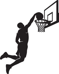 Obraz premium Black silhouette basketball player dunking, sports icon, athletic vector, dunk illustration