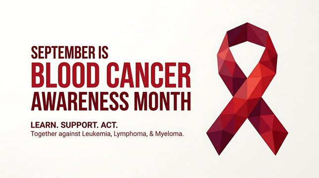 September blood cancer awareness month poster with geometric red ribbon