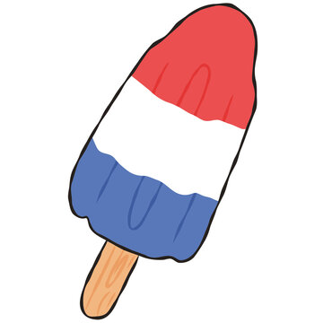 Red white and blue rocket popsicle illustration. Hand drawn patriotic ice pop icon