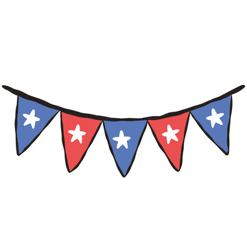 bunting garland illustration. Hand drawn American flag pennant banners