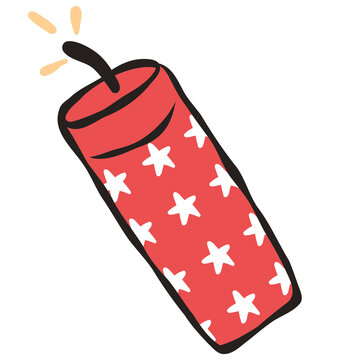 4th of July patriotic firework doodle. Fourth of July celebration rocket icon, cartoon