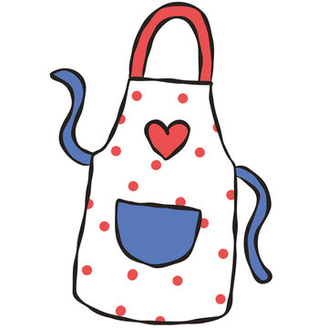 polka dot apron illustration. Hand drawn red white and blue kitchen cooking apron doodle