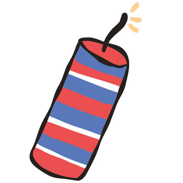 4th of July patriotic firework doodle. Fourth of July celebration rocket icon, cartoon