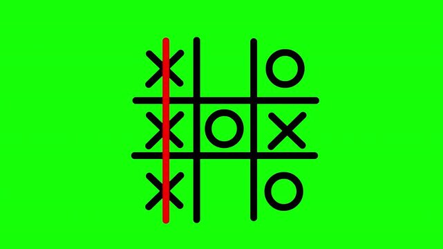 Tic Tac Toe Vertical Winning Move Animation | Classic Board Game Green Screen Overlay