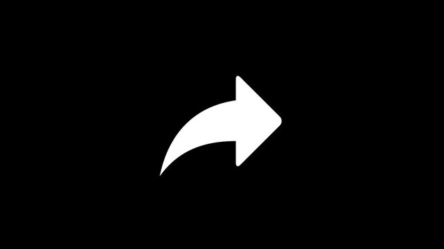White share arrow icon on black background digital animation symbolizing sharing and forwarding concepts