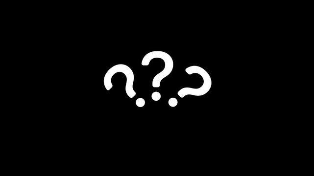 Question or quiz symbol. Three white question marks on black background symbolizing confusion doubt and inquiry in visual communication