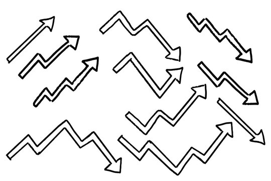 Increase and decrease arow drawing set vector. Ideal for economic updates, symbolizing financial fluctuations, market volatility, profit gains, and comparative business trends.