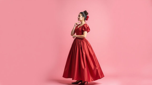 Color background ar Photo iteration of shock surprise lady princess feel impressed wearing festive antique