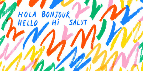 Colorful handwritten greetings vector illustration with multiple language salutations © Sabita