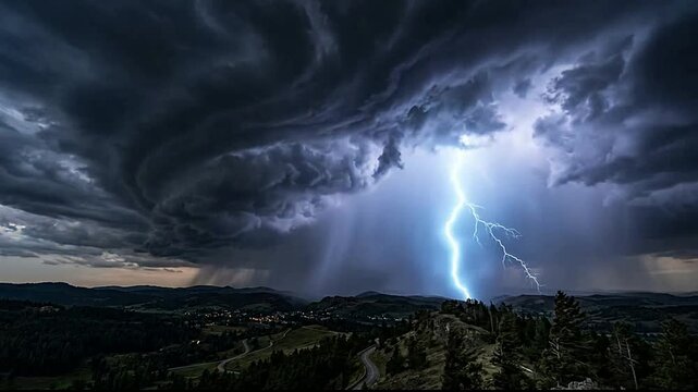 Majestic Lightning Strike During Intense Stormy Sky