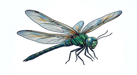 Detailed green dragonfly vector illustration isolated on white background © Reni