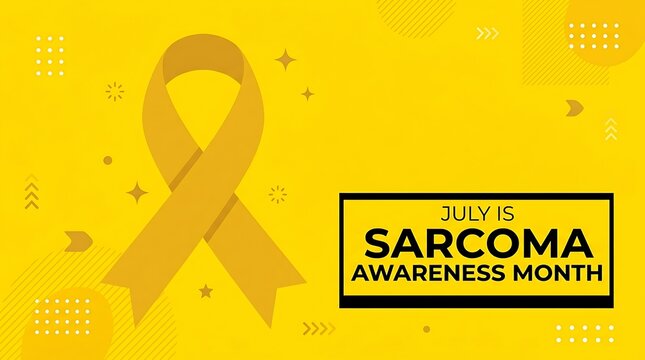 July 15 sarcoma awareness month yellow ribbon graphic with awareness, campaign