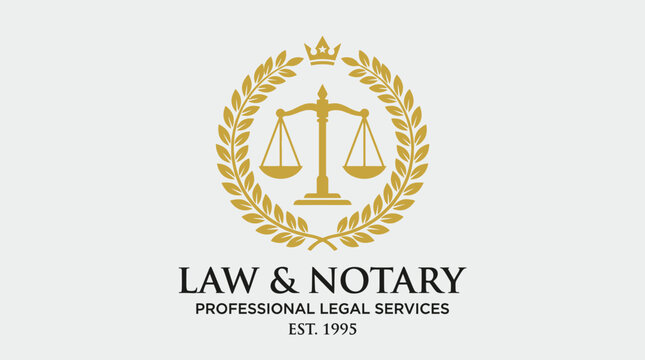 Law and Notary Professional Legal Services Established 1995 Emblem with Scales of Justice