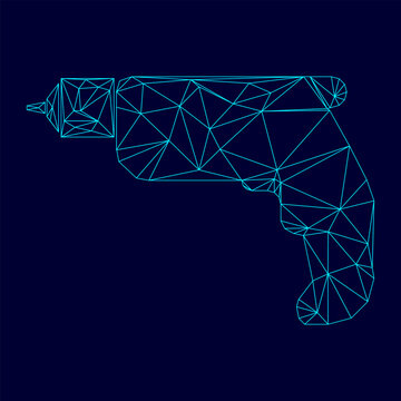 Hand drill low poly triangulation triangulated polygonal electric cyan blue vibrant aqua neon color vector illustration image outline contour line