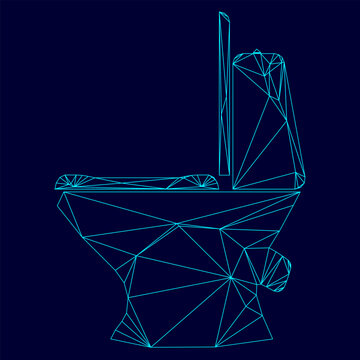 Toilet bowl low poly triangulation triangulated polygonal electric cyan blue vibrant aqua neon color vector illustration image outline contour line
