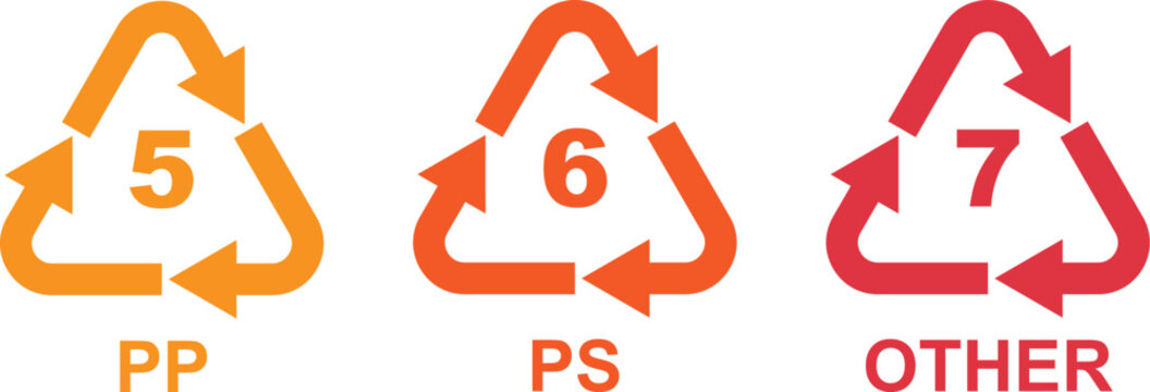 Plastic Recycling Codes Icon Set Collection Group for Waste Management Sustainability Environment Packaging Disposal Ecology Reuse Recovery Sorting Symbol Vector Design Elements.
