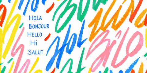 Colorful handwritten greetings vector illustration with overlapping text elements © Milton