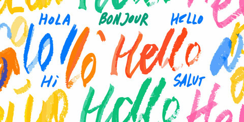 Multilingual greetings vector illustration with colorful handwritten typography © Milton