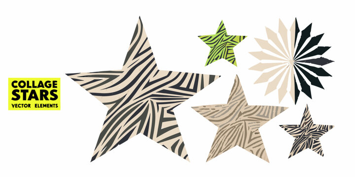 Zebra And Leopard Print Stars Retro Vector Collage Elements