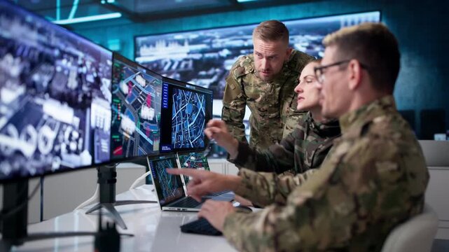 Military Intelligence Officers Working Together Using Computers