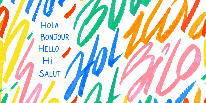 Colorful handwritten greetings vector illustration with overlapping text elements