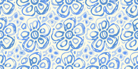 Fototapeta premium Floral ornament with blue watercolor brush strokes on a white background
