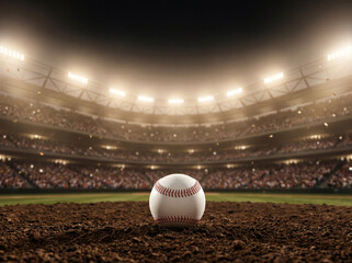 Baseball on infield dirt in a stadium at night © LookChin AI